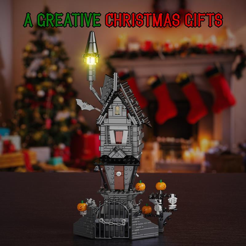 (568 Pcs) Halloween Night Haunted Mansion Jack House Building Blocks Set Model with Glowing Lighting, Ideal Christmas & Halloween Gifts for Fans and Kids Toys