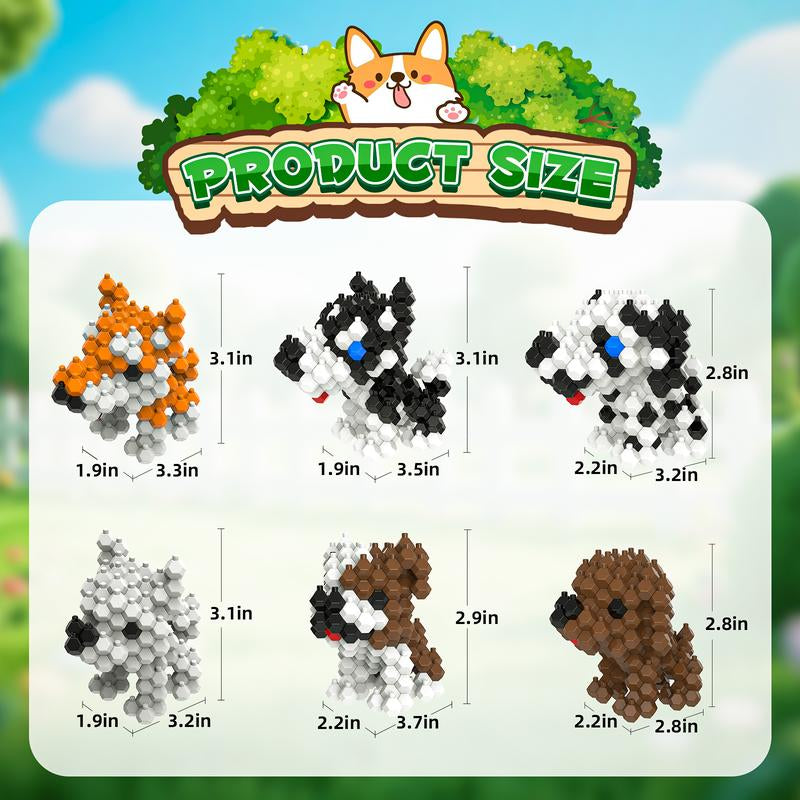 KADELE Cute Dog Building Blocks Animal Sets, Extremely Challenging STEM Building Blocks Decor for Adults Kids, Micro 3D Educational Toys for Boys Girls Ages 8 and Up, 6 Cute Dogs Animal Model Toys as Gift for Adult or Kids