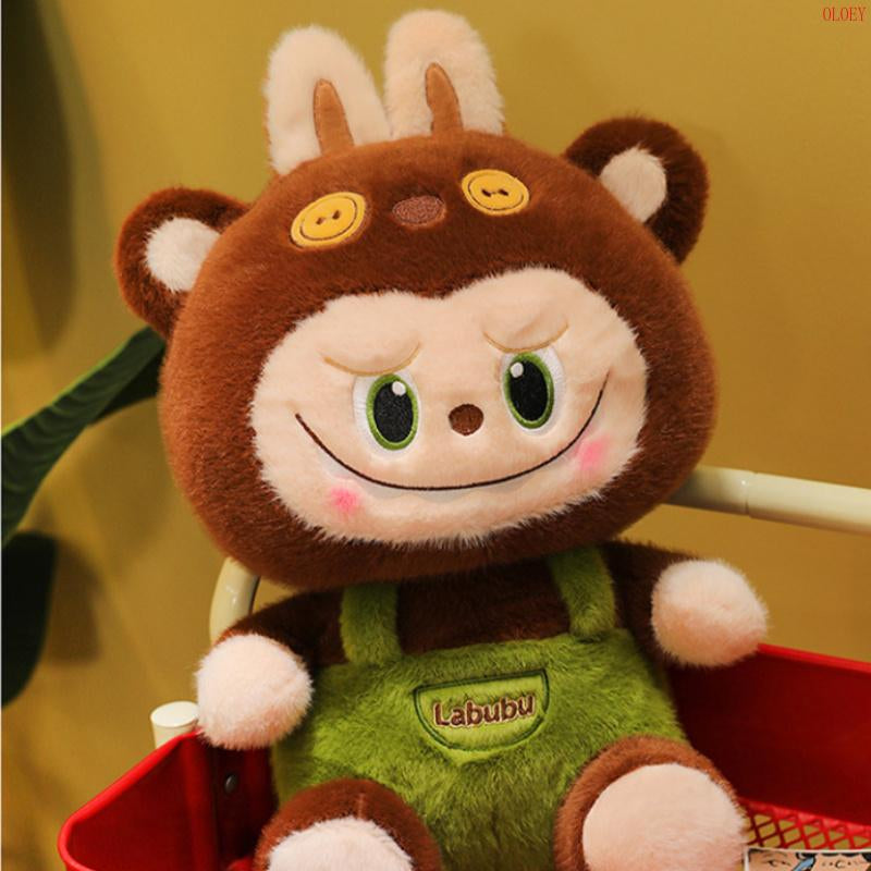 OLOEY New Labub Doll Plush Toy Cute Doll Wearing Green Overalls Suitable for Birthday, Christmas, Valentine'S Day, Halloween Gifts