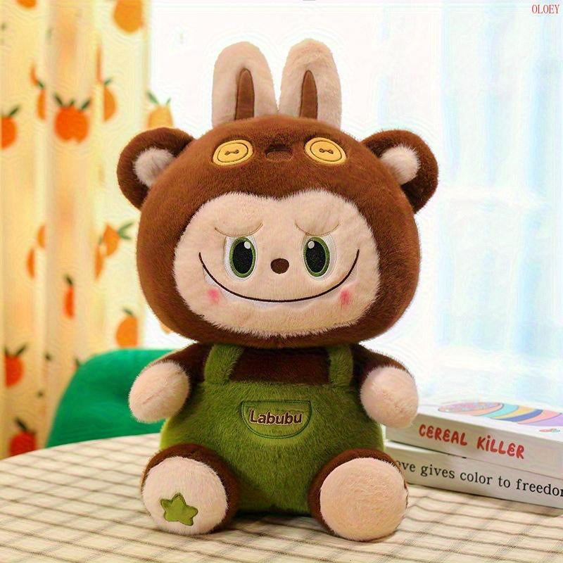 OLOEY New Labub Doll Plush Toy Cute Doll Wearing Green Overalls Suitable for Birthday, Christmas, Valentine'S Day, Halloween Gifts