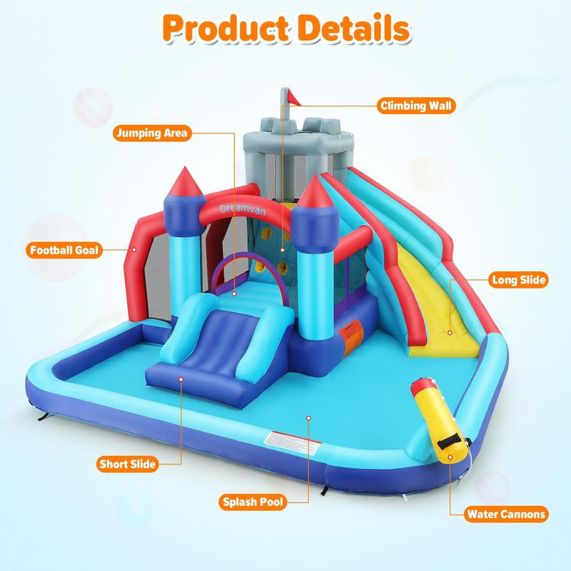【On Sale】Whubefy Inflatable Bounce House with Slide 10 in 1 Water Slide Park for Kids Aged 3-8,Bounce House Water Slide Gigant Bouncer Wet or Dry, Bouncy House with 550W Blower&Accessories,Large Bouncing Area,Slides,Climbing Wall,Pool,Gifts for Kids