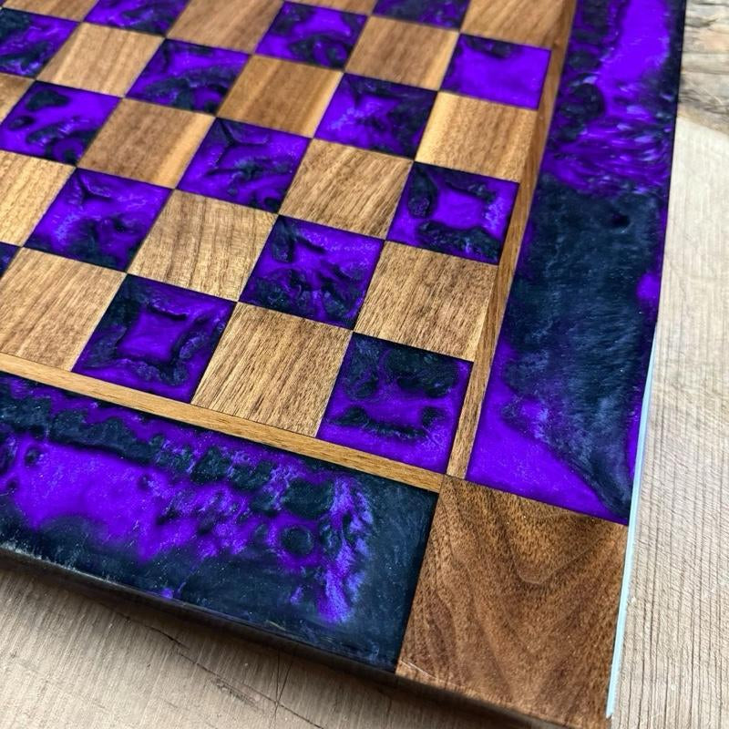 Purple Haze Black Onyx Walnut Chess Board with Border - INCLUDES PIECES