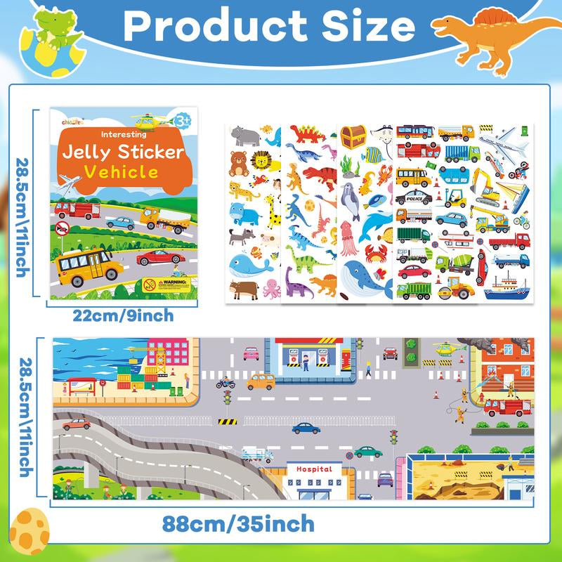 Chiazllta 4 Sets Large Reusable Sticker Books for Toddlers 3-4,Montessori Busy 160Pcs Jelly Stickers, Educational Sticker for Kids 3-5,Travel Toys Activities Crafts Birthdaygifts for Boysgirls35*11Inch（Animal Dinosaur Ocean Vehicle ）
