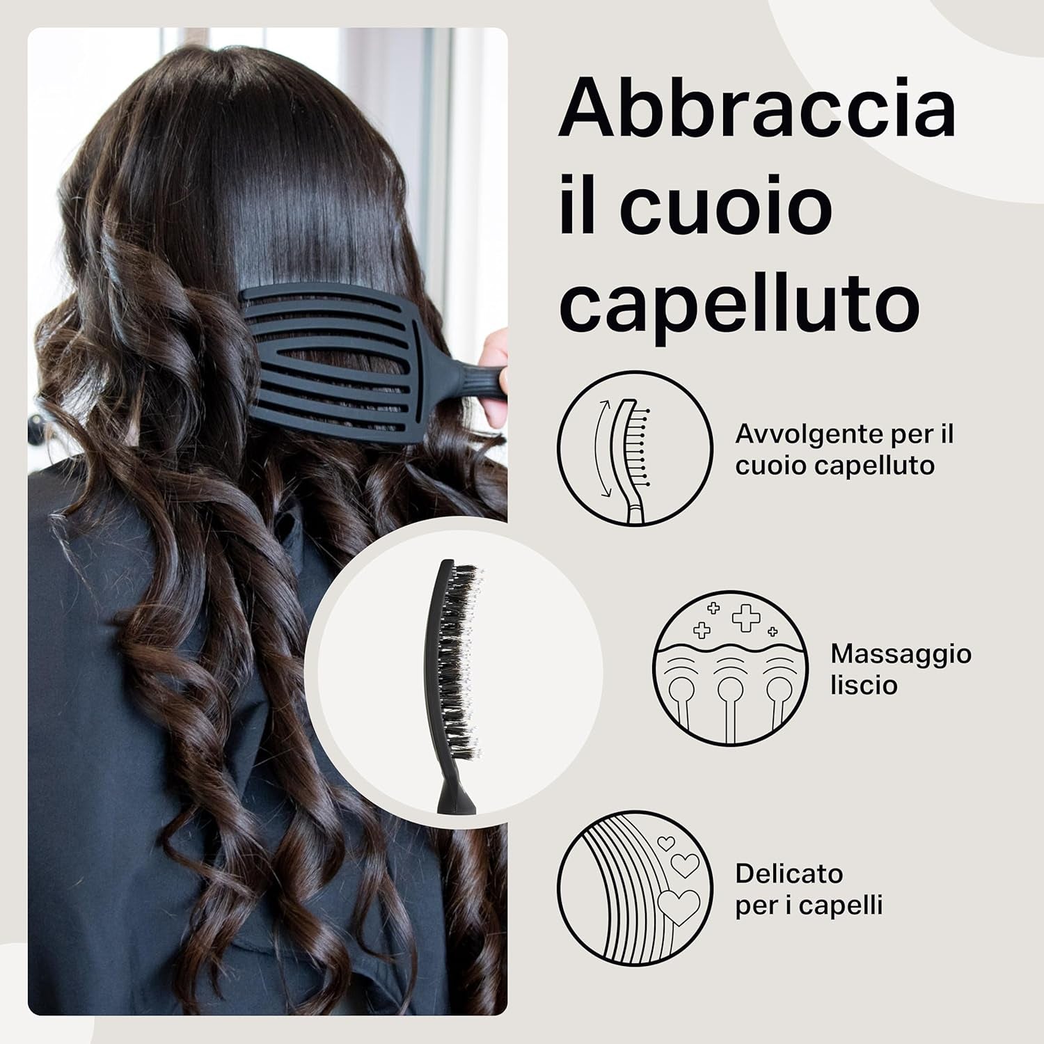 Fingerbrush Care Iconic - Grande - Nero - Spazzola Districante in Setole Di Cinghiale & Nylon per Capelli Sani E Brillanti
