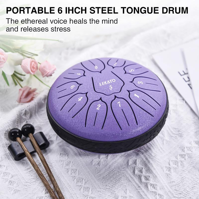 【Brand Guarantee!Free Ship】Lekato Steel Tongue Drum Kit,6 Inch 11 Note Beginner Handpan Rain Drum Percussion Set,D Major for Musical Education Zen Meditation Yoga Deep Sleep,Music Player Friend Singer Song Wirter Kid Birthday Christmas Relax Fun Game Gift