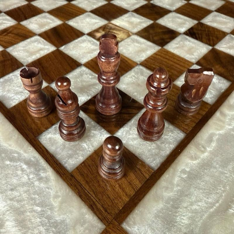 Purple Haze Black Onyx Walnut Chess Board with Border - INCLUDES PIECES