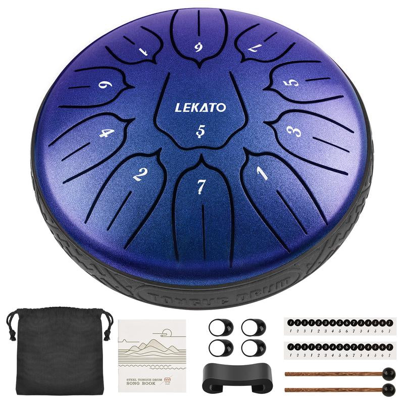 【Brand Guarantee!Free Ship】Lekato Steel Tongue Drum Kit,6 Inch 11 Note Beginner Handpan Rain Drum Percussion Set,D Major for Musical Education Zen Meditation Yoga Deep Sleep,Music Player Friend Singer Song Wirter Kid Birthday Christmas Relax Fun Game Gift
