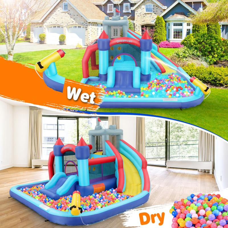【On Sale】Whubefy Inflatable Bounce House with Slide 10 in 1 Water Slide Park for Kids Aged 3-8,Bounce House Water Slide Gigant Bouncer Wet or Dry, Bouncy House with 550W Blower&Accessories,Large Bouncing Area,Slides,Climbing Wall,Pool,Gifts for Kids