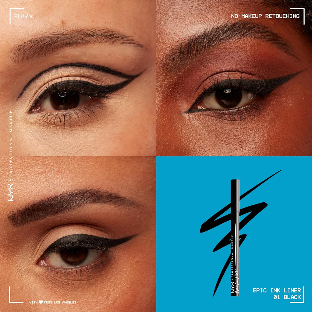 Epic Ink Liner, Eyeliner Liquido Impermeabile, Nero (2 Pezzi), Formula Vegana