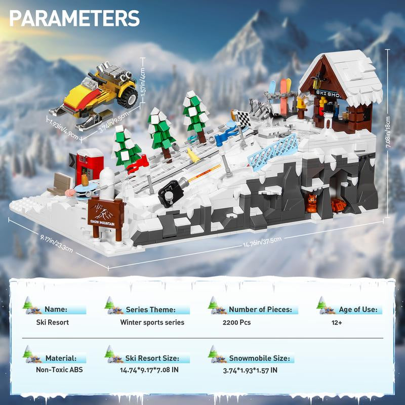TOKMOC 2200 Pieces,Winter Ski Resort Building Block Set,City Ski and Climbing Center Building Block with Ski Shop and Snowmobile, Ski Slope Block for Winter Sports Play Building Kit,For Aged 12 and Above,Stress Relief Toy,66050